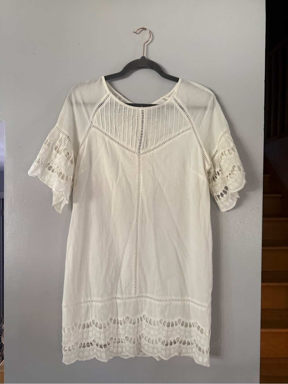 Adelyn Rae Scallop Crochet Sleeve Tunic - Cream